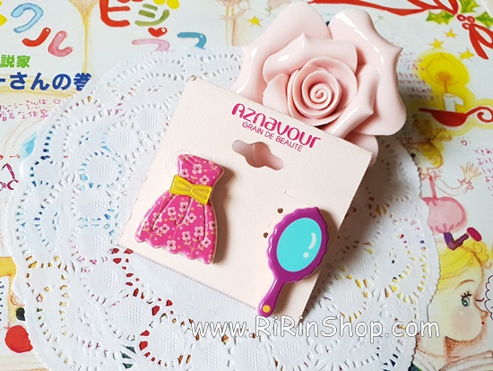 Aznavour ต่างหู, ตุ้มหู เซลลูโลส ชุดเดรส + กระจกน่ารัก ( Pink )