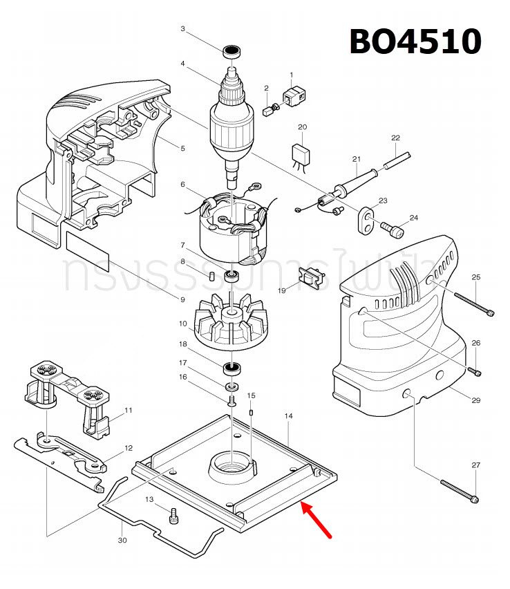 ฐานล่าง เครื่องขัดกระดาษทราย มากีต้า Makita BO4510 [#14] Pn.151232-3 (แท้) ##