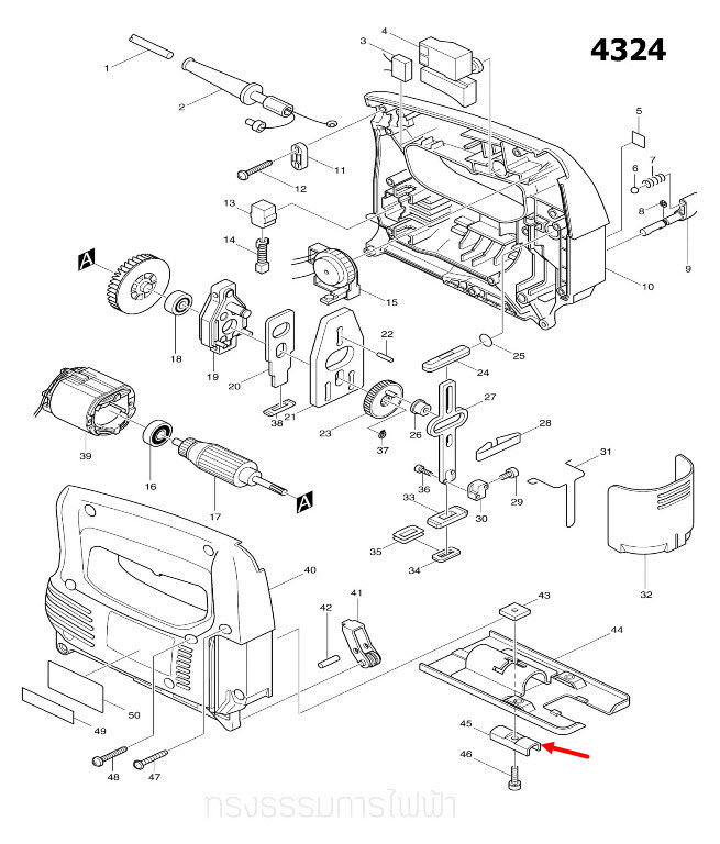 CLAMP COMPLETE เลื่อยจิ๊กซอว์ Maktec, Makita MT431 [#48], 4324 [#45], 4329 [#48] Pn.344685-5 (แท้) ## (*)