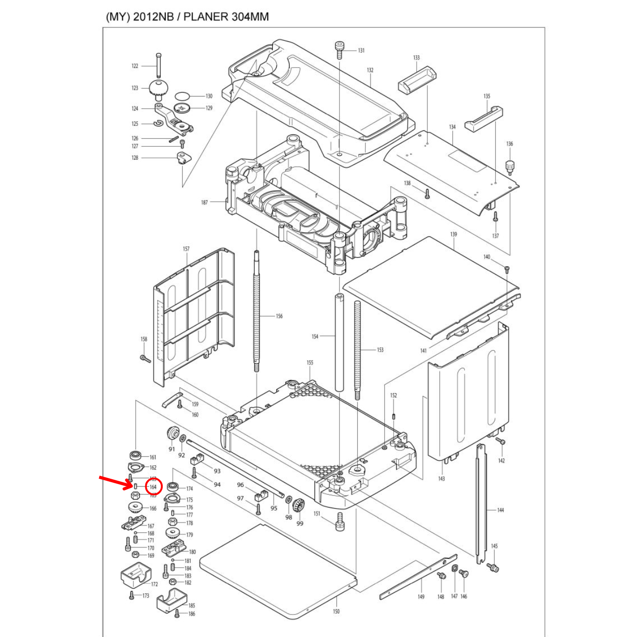 สลัก4 แท่นไสไม้ Makita-มากีต้า รุ่น 2012NB [#164] Pn.256226-4 (แท้) ## (*)