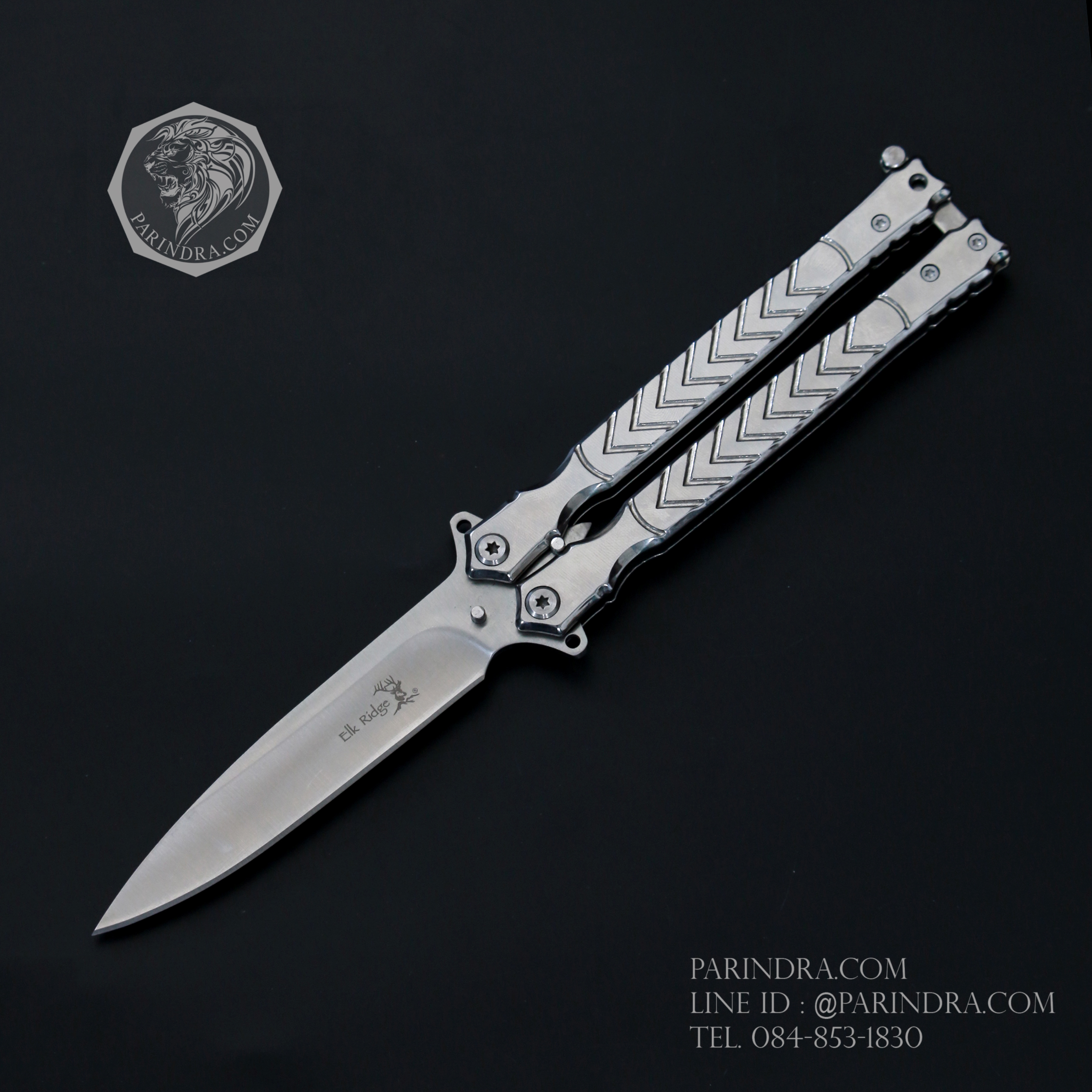 มีดปีกผีเสื้อ ลายหัวกวาง Elk Ridge สีเงิน ปลายแหลม