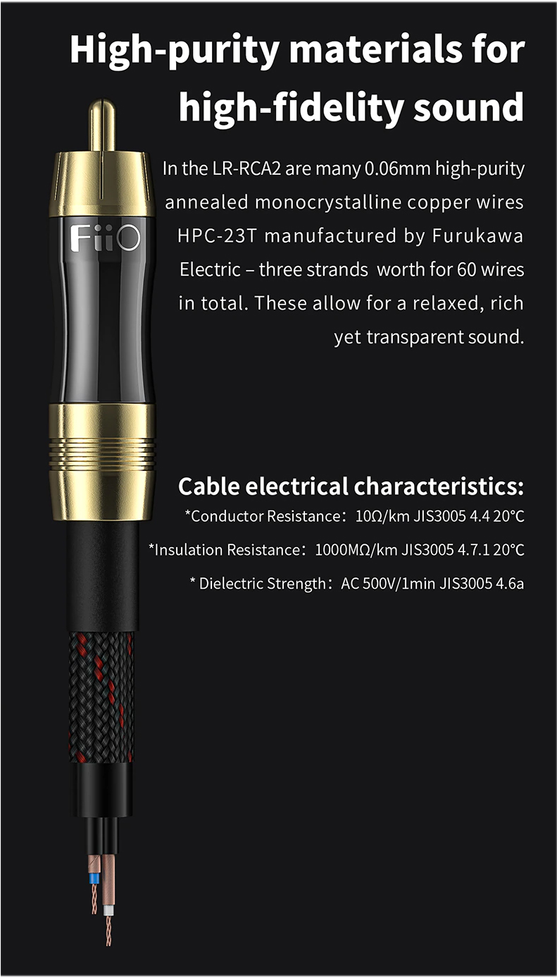 ขาย FiiO LR-RCA2 สาย Dual RCA เกรดพรีเมี่ยมสำหรับเครื่องเสียง