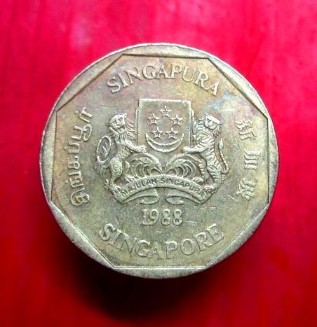 เหรียญ1 ดอลลาร์ สิงคโปร์ ร.ศ 1988 แก้ฮวงจุ้ยดีหนักแล