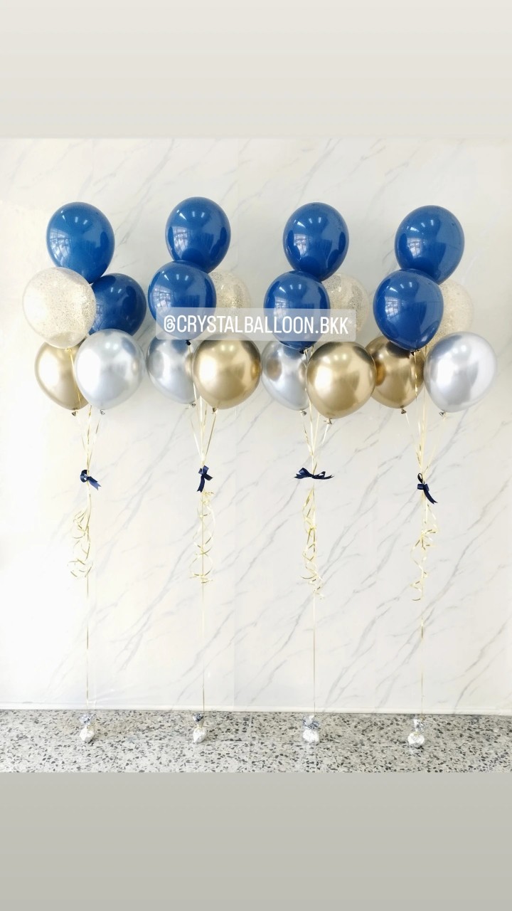 ลูกโป่ง อำลา ช่อลูกโป่ง ช่อ 5 ลูก 4 ช่อ Theme สี Dark Blue-คามีเลียโครเมี่ยม พร้อมตกแต่ง สามารถเปลี่ยนสีลูกโป่งได้