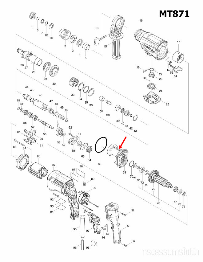INNER HOUSING สว่านโรตารี่ Maktec มาคเทค, Makita มากีต้า MT870, MT871, M8701, M8701B [#69] Pn.141664-2 (แท้) ##
