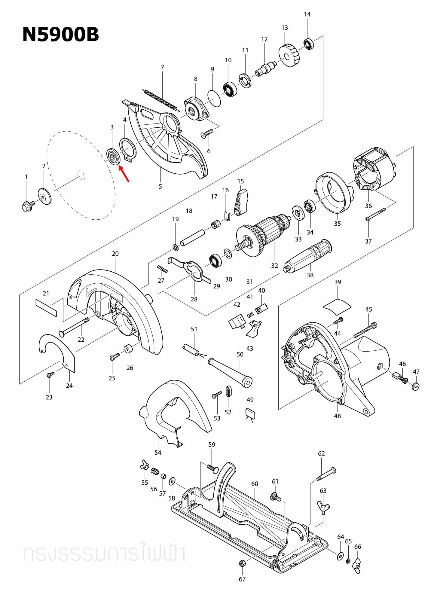 INNER FLANGE 42 เลื่อยวงเดือน Makita มากีต้า N5900B [#3], 5901B Pn.224303-0 (แท้) ## (*)