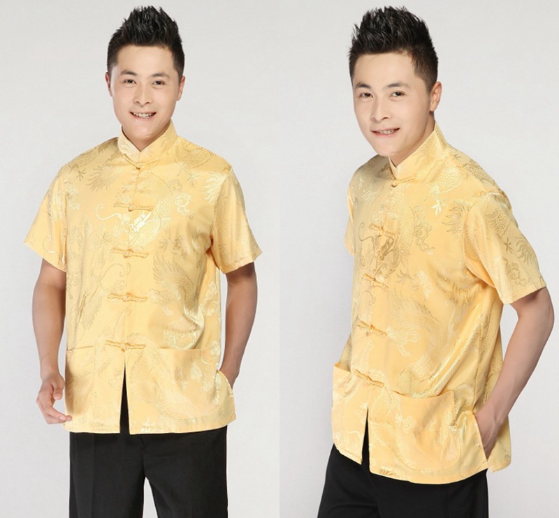 Pre-order ชุดจีน เสื้อจีนชาย แขนสั้น สีทอง