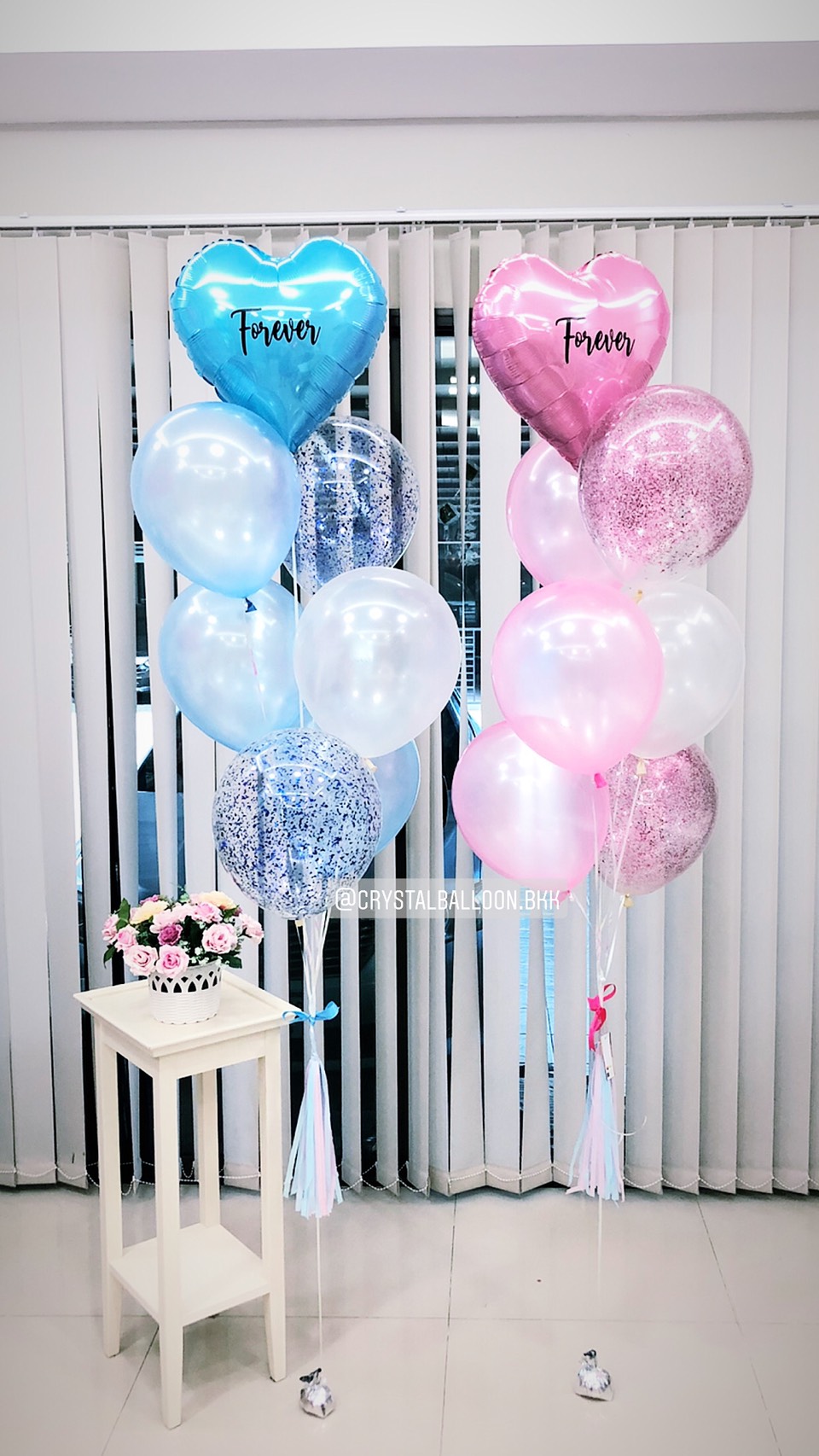 ลูกโป่ง แสดงความยินดี ช่อลูกโป่ง ฟอยล์หัวใจ ขนาด 18" 2 ช่อ สี Light Blue,สี Pink พร้อม พู่,ลูกโป่งใส ใส่กลิตเตอร์ พร้อมตกเเต่ง สามารถเปลี่ยนสีลูกโป่ง/เปลี่ยนข้อความ/เปลี่ยนฟอยล์ตกแต่งได้