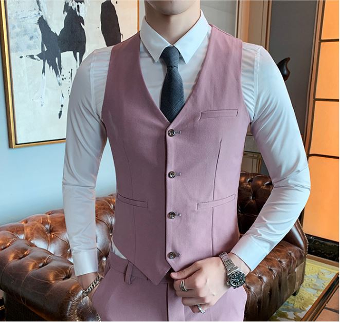 Pre-order ชุดสูทชาย เนื้อผ้าฟูเด้ง สีดำ (พร้อมเสื้อกั๊ก)