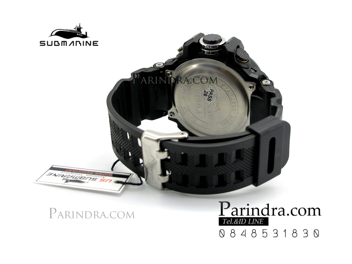 นาฬิกา US submarine TP1338M สีดำ-ทอง พื้นหลังดำ กรอบเข็มทิศระบบDigital