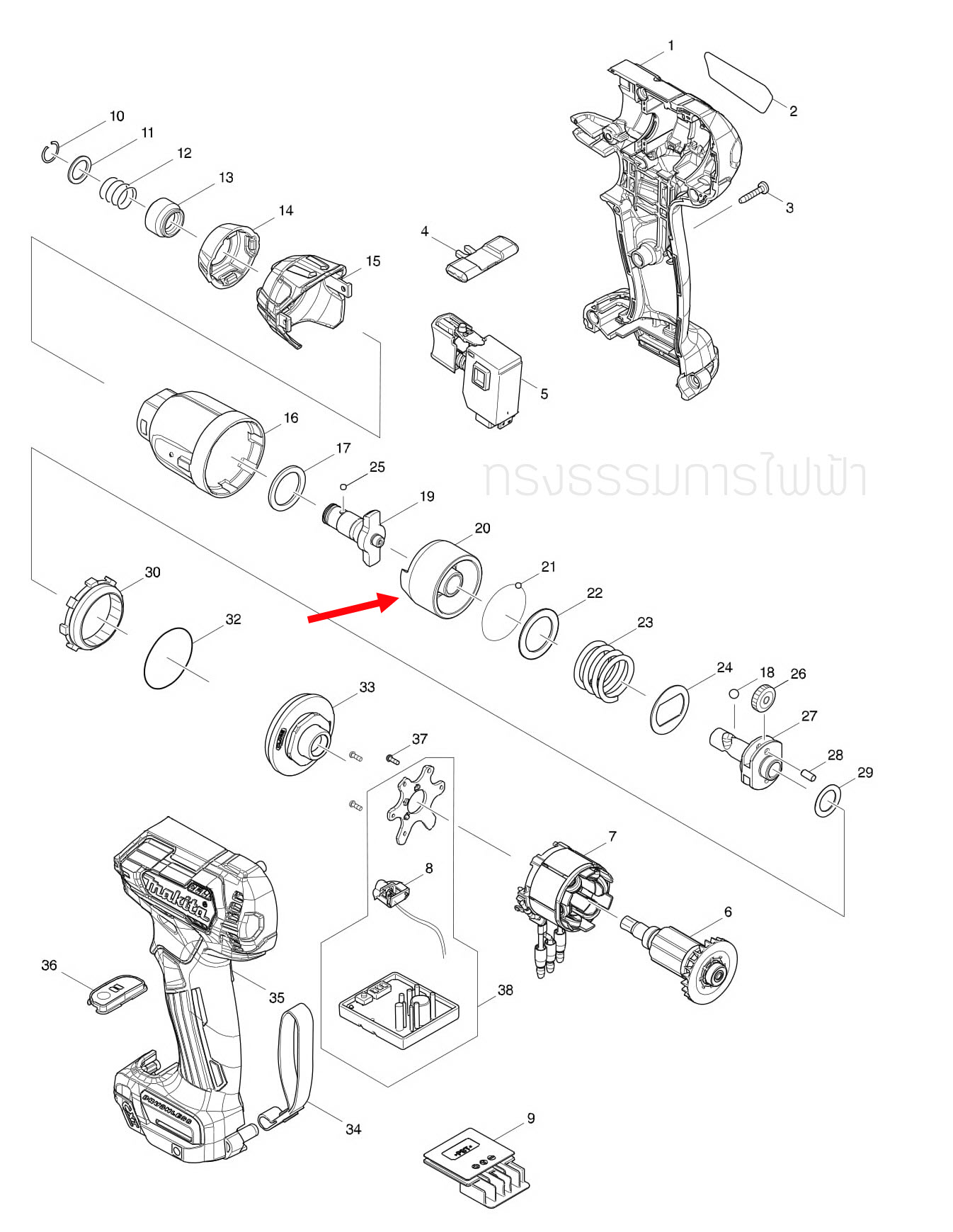 HAMMER สว่านไร้สาย มากีต้า-Makita TD111D [#20] Pn.324894-2 (แท้) ##