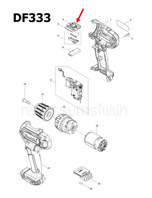 ตัวปรับระบบ สว่านไขควงไร้สาย Makita DF033D, DF333, DF333D, HP333, HP333D [#4] (แท้) ##(*)