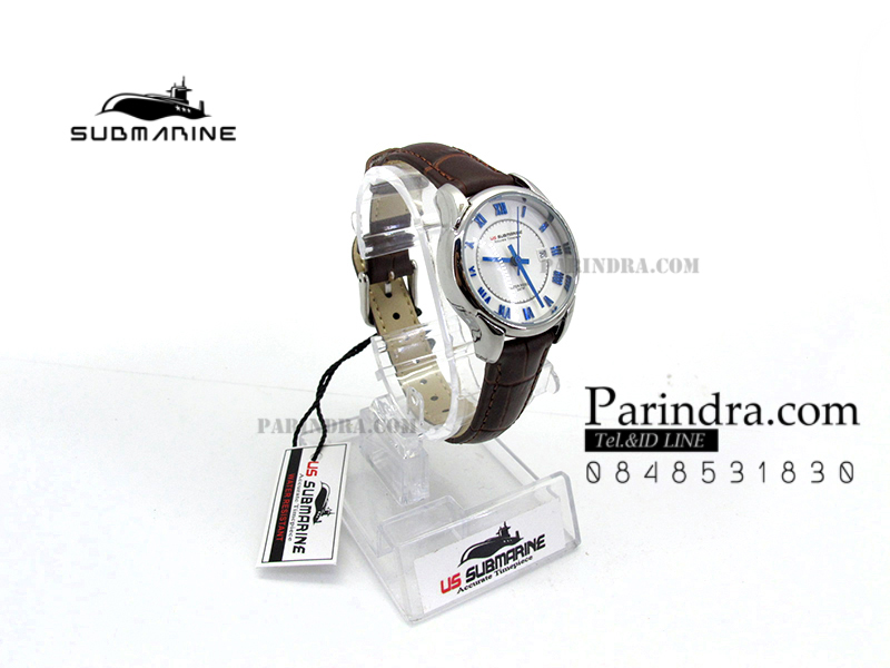 นาฬิกา US Submarine J118LD ของแท้ 100 % สายหนังน้ำตาลหน้าปัดขาว