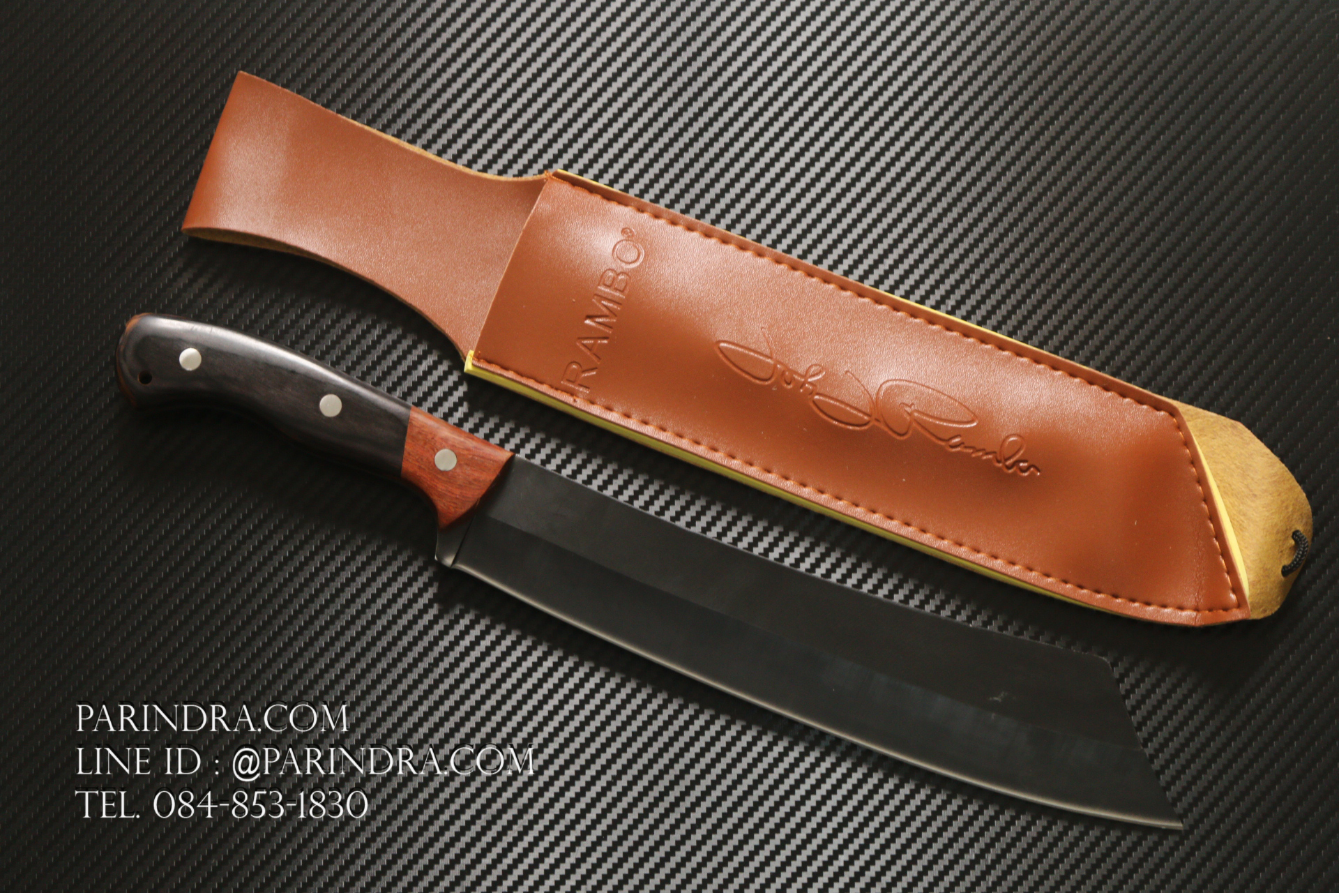 มีดเดินป่าใบตาย RAMBO IV แรมโบ้ 4 สุดโหด (ใบมีดสีดำ) ด้ามไม้