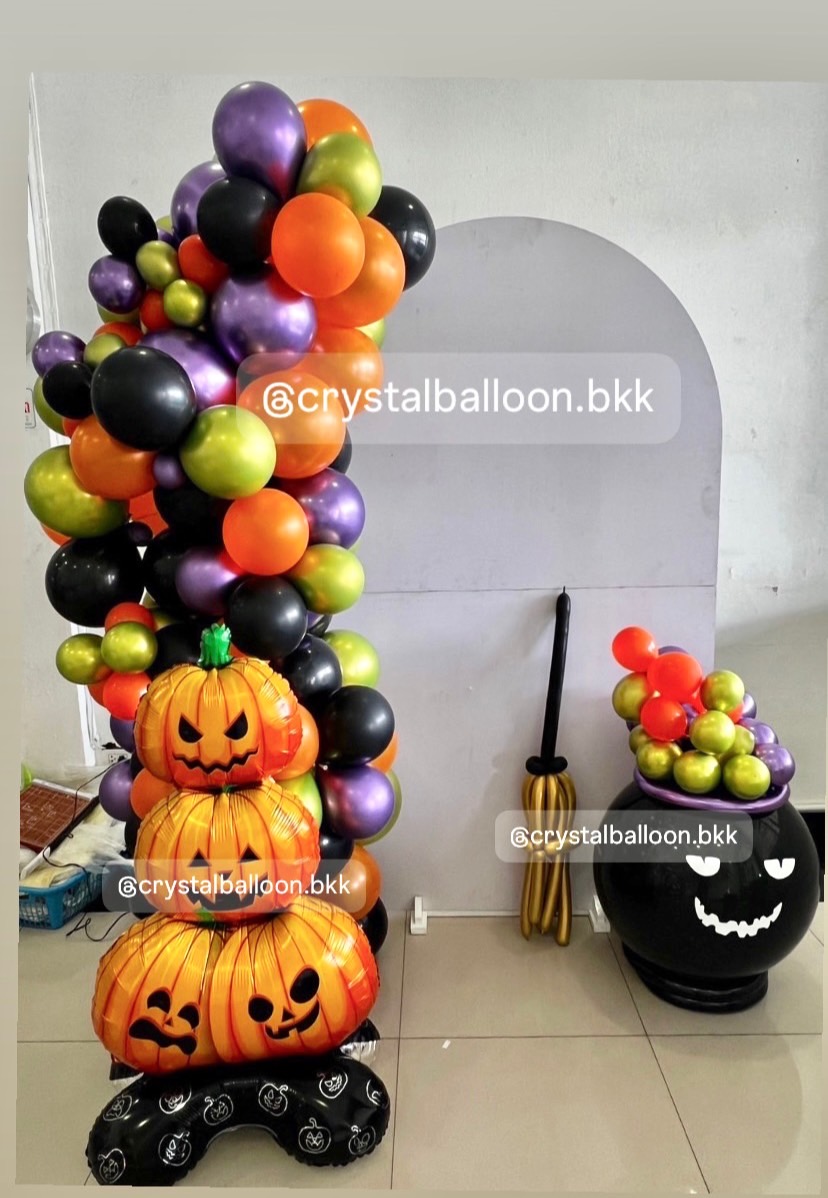 Organic Backdrop Halloween ธีมฮาโลวีน ฉาก U คว่ำ ขนาด กว้าง 1.4 เมตร สูง 2.2 เมตร (ฉากทำสี) พร้อมตกแต่ง สามารถเปลี่ยนสีลูกโป่ง/เปลี่ยนข้อความ/เปลี่ยนสี-ฉากได้