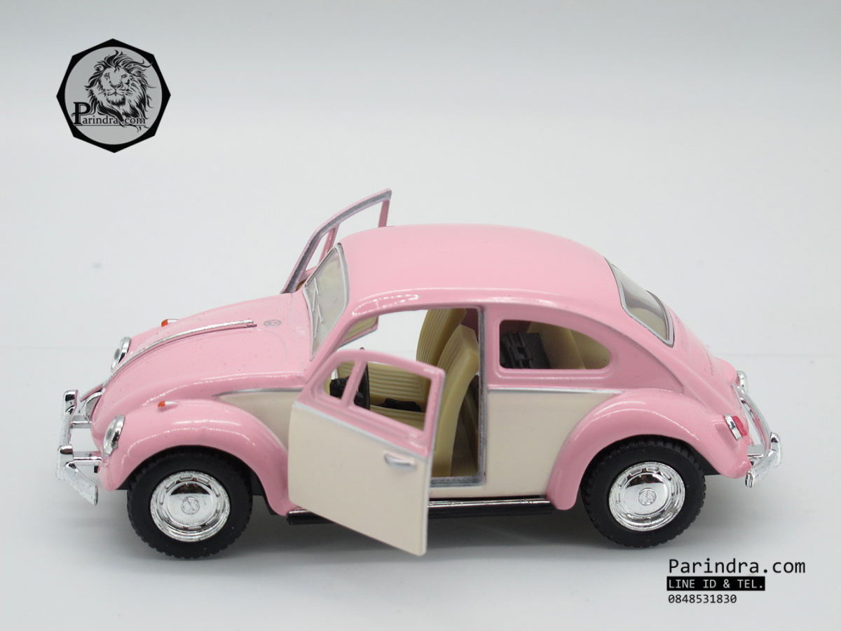 โมเดลรถเหล็กรถเต่า Volkswagen 1967 อัตราส่วน 1:32 สีชมพูหวาน ประตูขาว
