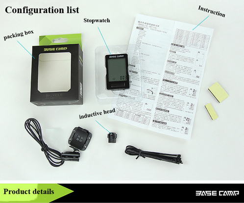 ไมล์จักรยานแบบมีสาย วัดแคลอรี่/วัดอุณหภูมิ "BASECAMP" bicycle computer, BC-971