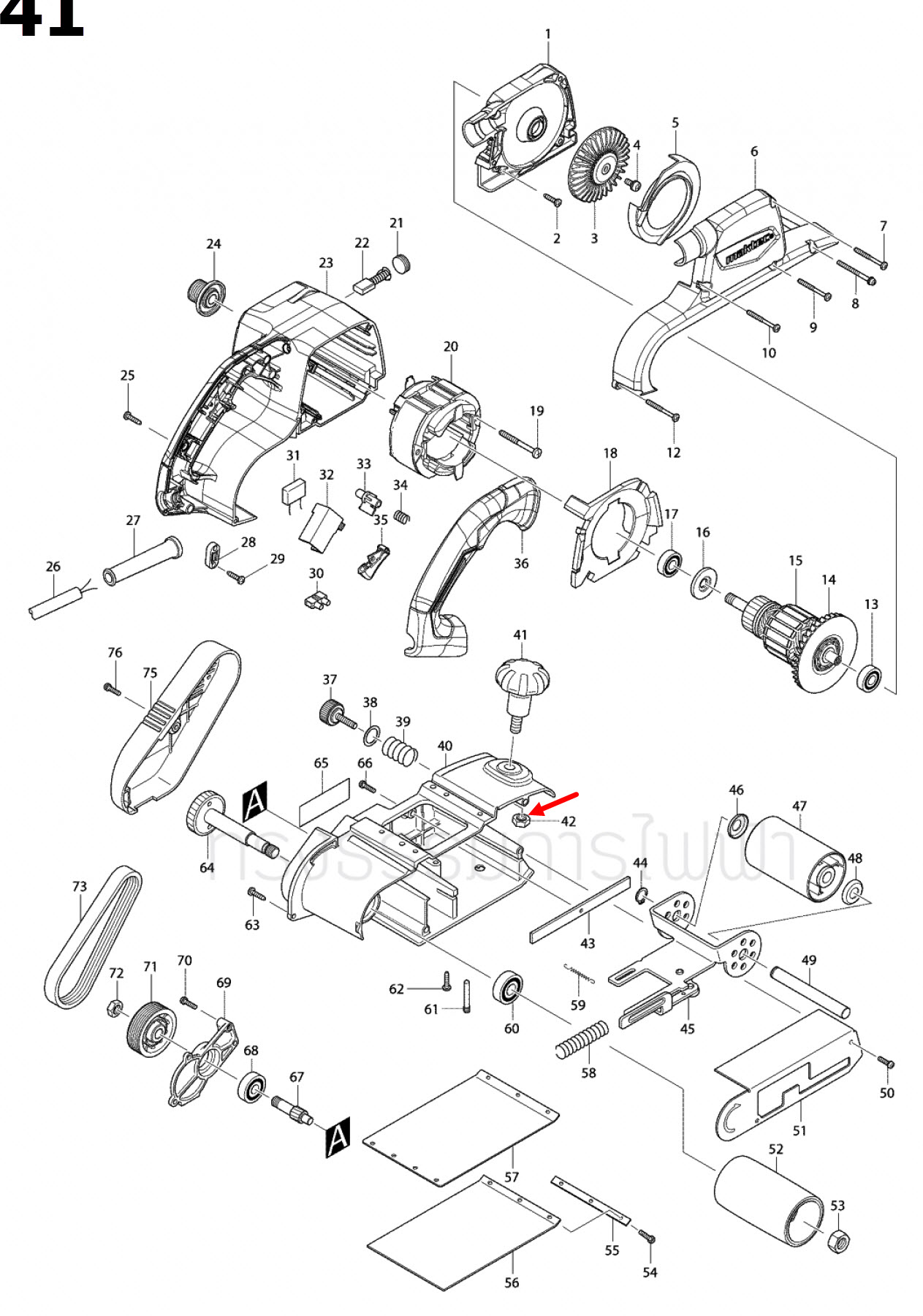 น๊อต M10 เครื่องขัดกระดาษทราย Maktec-มาคเทค MT941, MT960 [#42], M9400B [#19] Pn.252172-9 (แท้) ##
