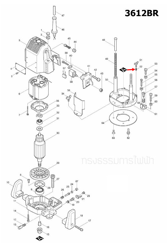 สปริง เราท์เตอร์ (Router) Makita 2414, 2414NB, 2416S, 3600BR, 3612BR [#52] Pn.231240-1 (แท้) ##