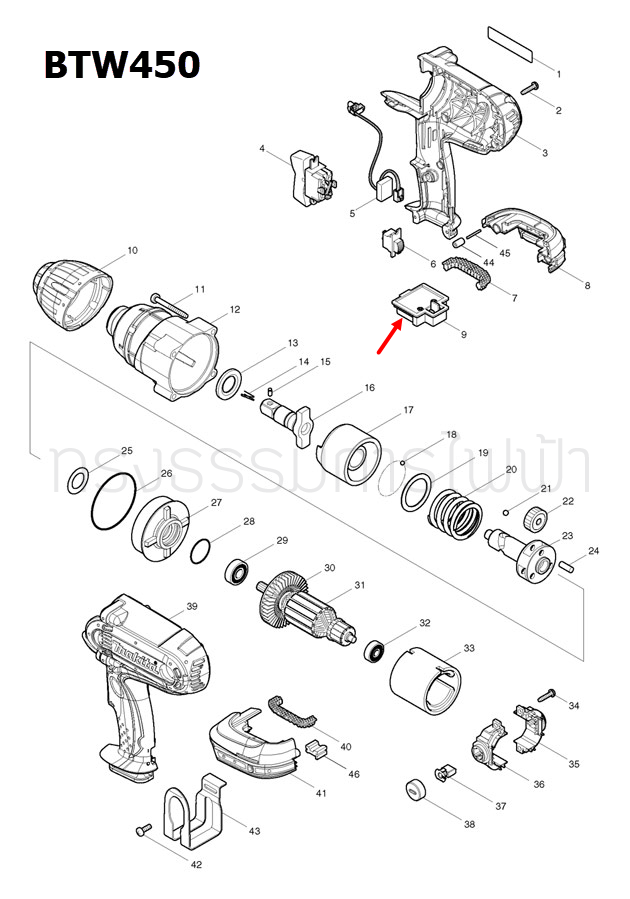 TERMINAL บล๊อกไร้สาย Makita มากีต้า BTW450, BDF453 [#9] Pn.643812-4 (แท้) ##