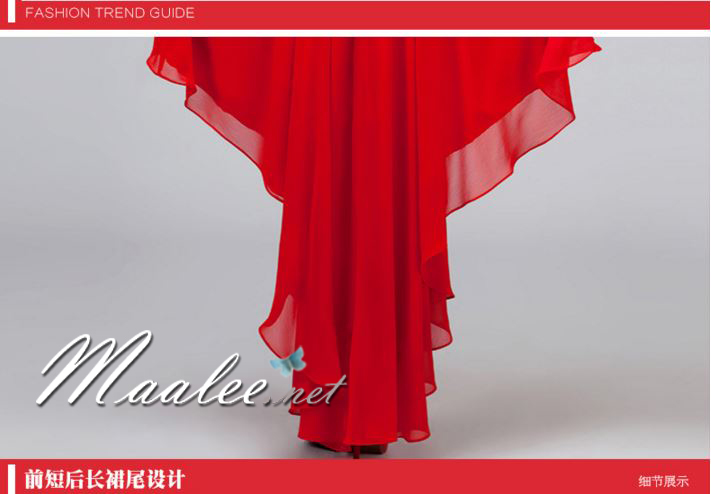 พร้อมส่ง ชุดราตรีสั้น เกาะอก หน้าสั้นหลังยาว สีเหลือง (เชือกผูกหลัง)