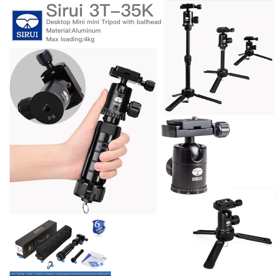 ขาตั้งกล้อง Sirui 3T-35 ตั้งโต๊ะ สีดำ Series Table Top Tripods จัดส่งฟรี รับประกันศูนย์ 6 ปี