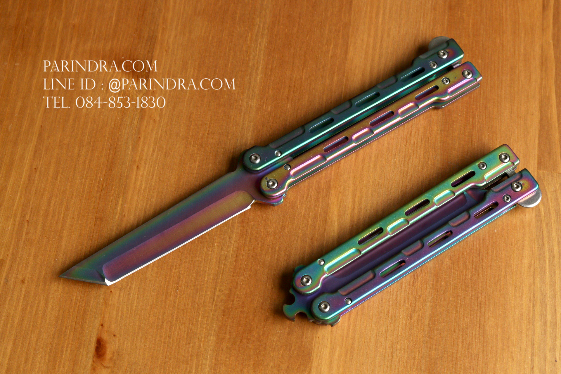มีดบาลีซอง Balisong มีดควง มีดปีกผีเสื้อ ปลาย Tanto ด้ามสีรุ้ง BLA048