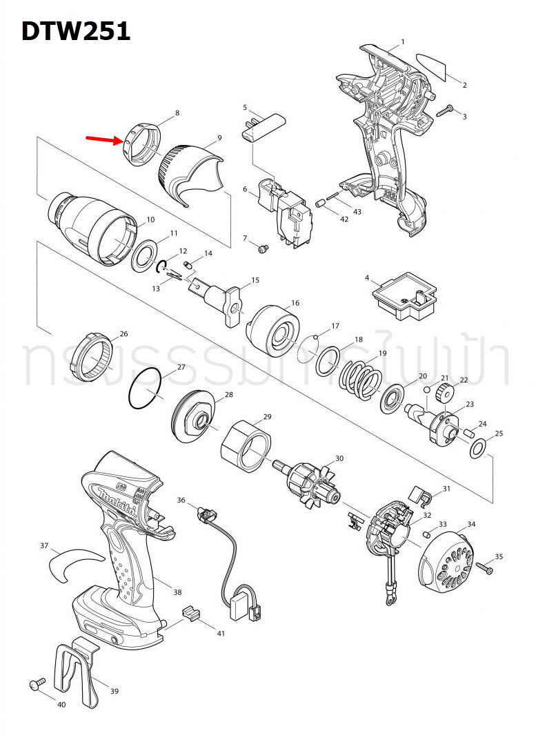 BUMPER บล๊อกไร้สาย Makita มากีต้า DTW251 [#8] Pn.424375-7 (แท้) ##