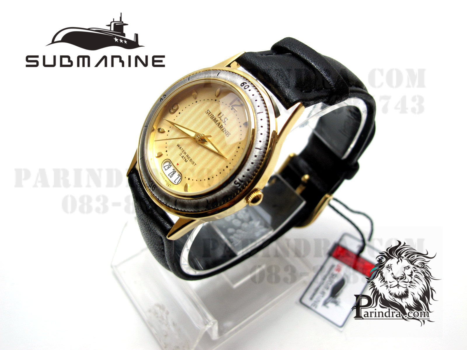 นาฬิกา US submarine รุ่น J093MD สายหนังสีดำหน้าปัดสีทองอ่อน หนังนุ่มมากๆ Japan Movement ของแท้ 100%