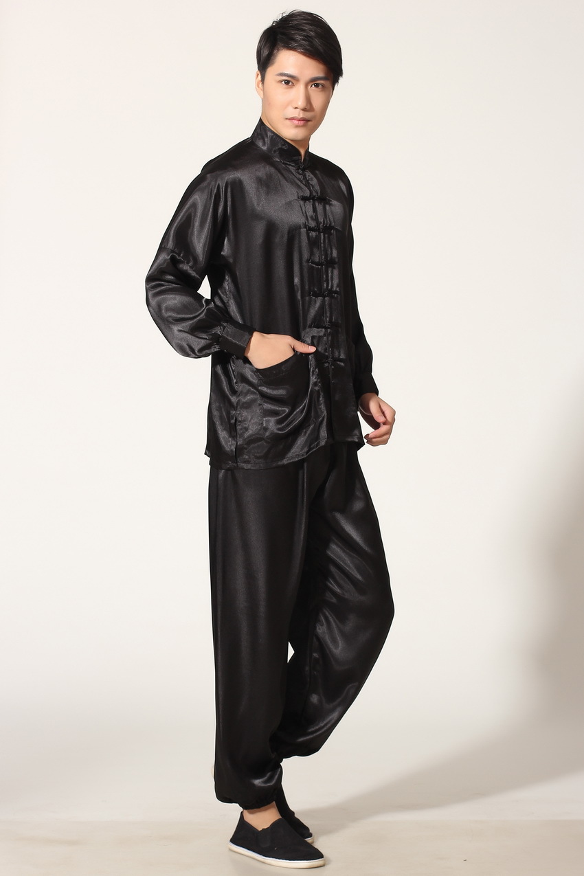 Pre-order ชุดจีนชาย แขนยาวผ้าแพร สีดำ