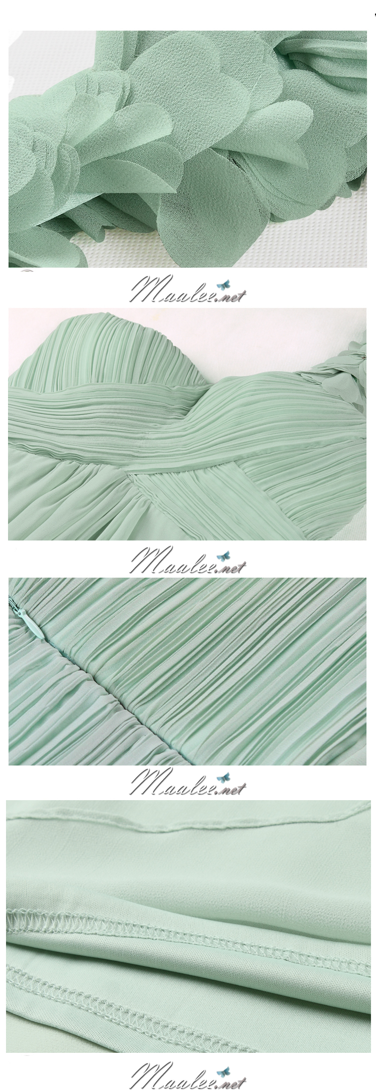 พร้อมเช่า ชุดราตรียาว เกาะอก ไหล่เดียว สีฟ้า จับเดรปไขว่ช่วงหน้าอก แต่งดอกไม้ช่วงไหล่ (XL - 4XL)