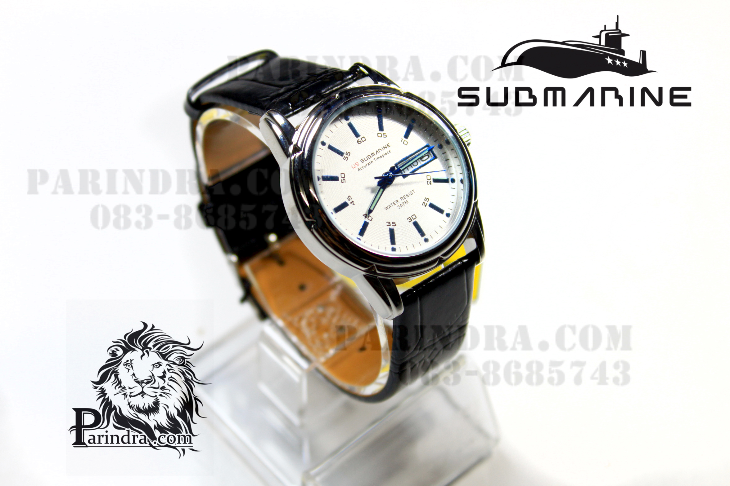นาฬิกา US submarine รุ่น B024 สายหนังสีดำ เข็มสีฟ้า