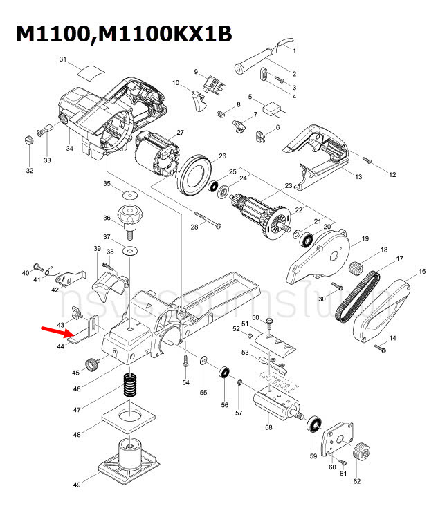 เหล็กประคองข้าง กบไสไม้ Maktec มาคเทค, Makita มากีต้า MT110, MT111, M1100, M1100KX1B [#44] Pn.345506-4 (แท้) ##