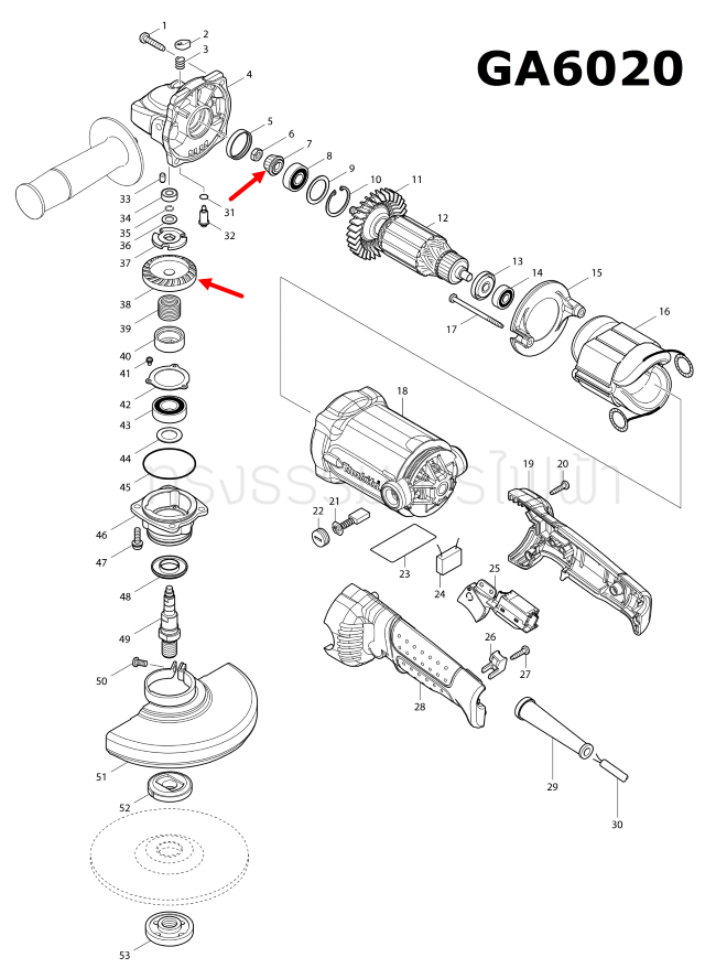 ชุดเฟือง หินเจียร มากีต้า Makita M9002, M9002B [#7, #34] Pn.227520-1, 227637-0 (แท้) ##(*)