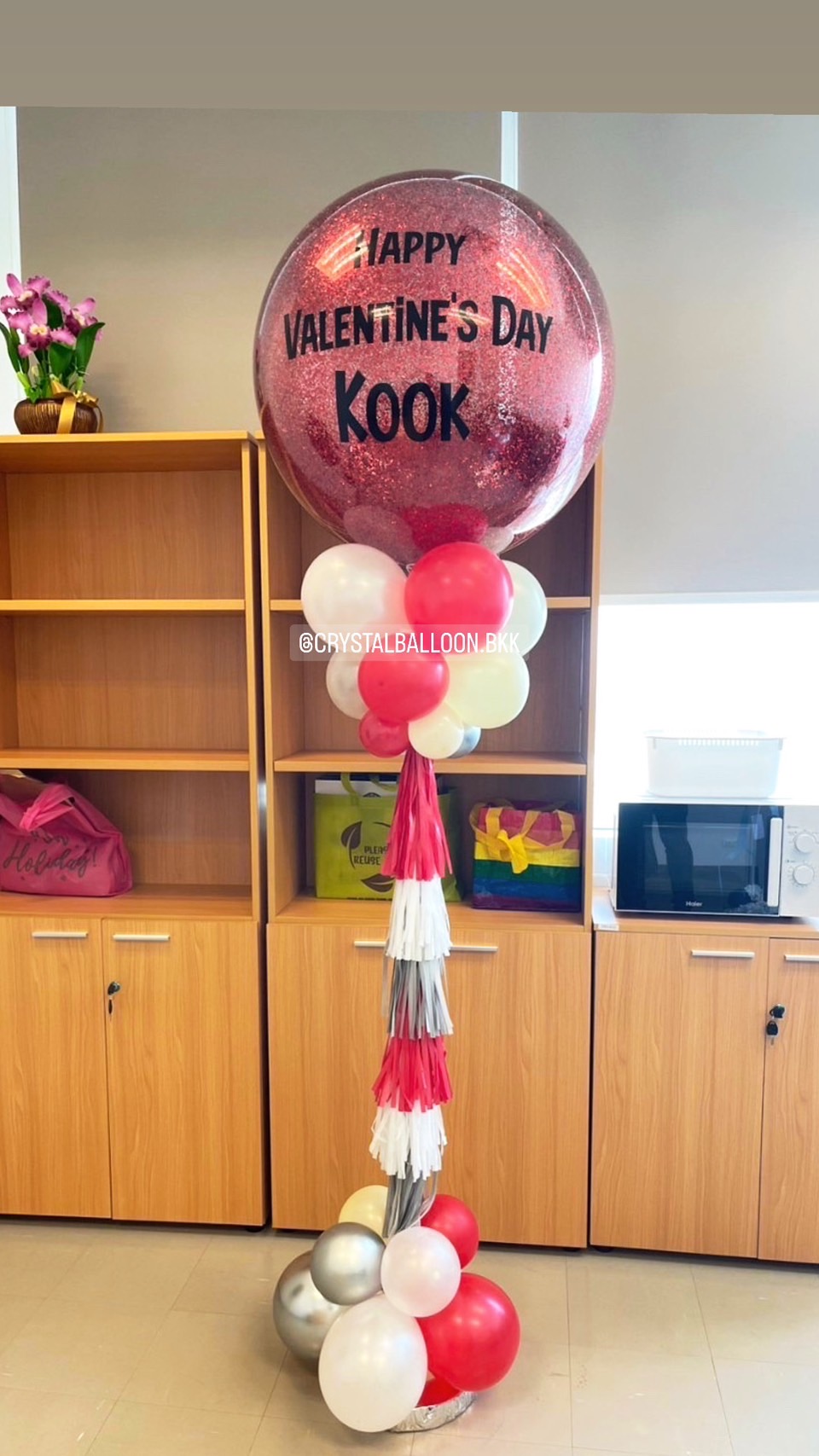 เสาลูกโป่ง Valentine's Day Bubble ขนาด 36" สีแดง พร้อมตกแต่ง สามารถเปลี่ยนสีลูกโป่ง/เปลี่ยนข้อความได้