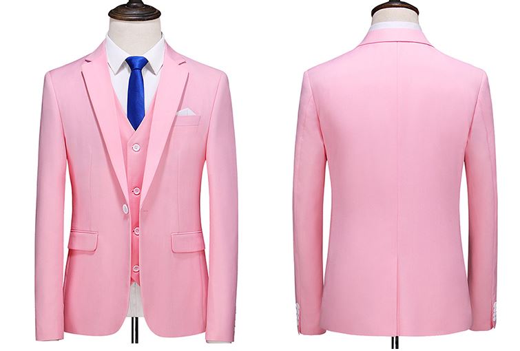 Pre-order ชุดสูทชาย สีชมพู สไตล์เกาหลี พร้อมเสื้อกั๊ก