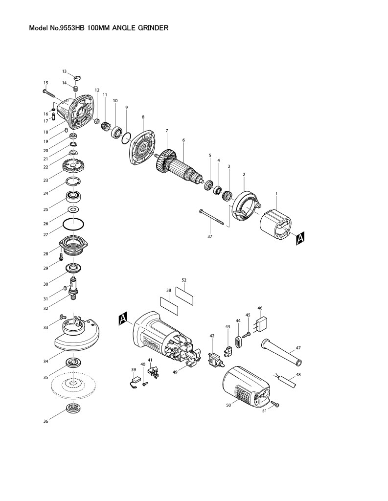 9553HB หินเจียร 4 นิ้ว Makita Spare Parts
