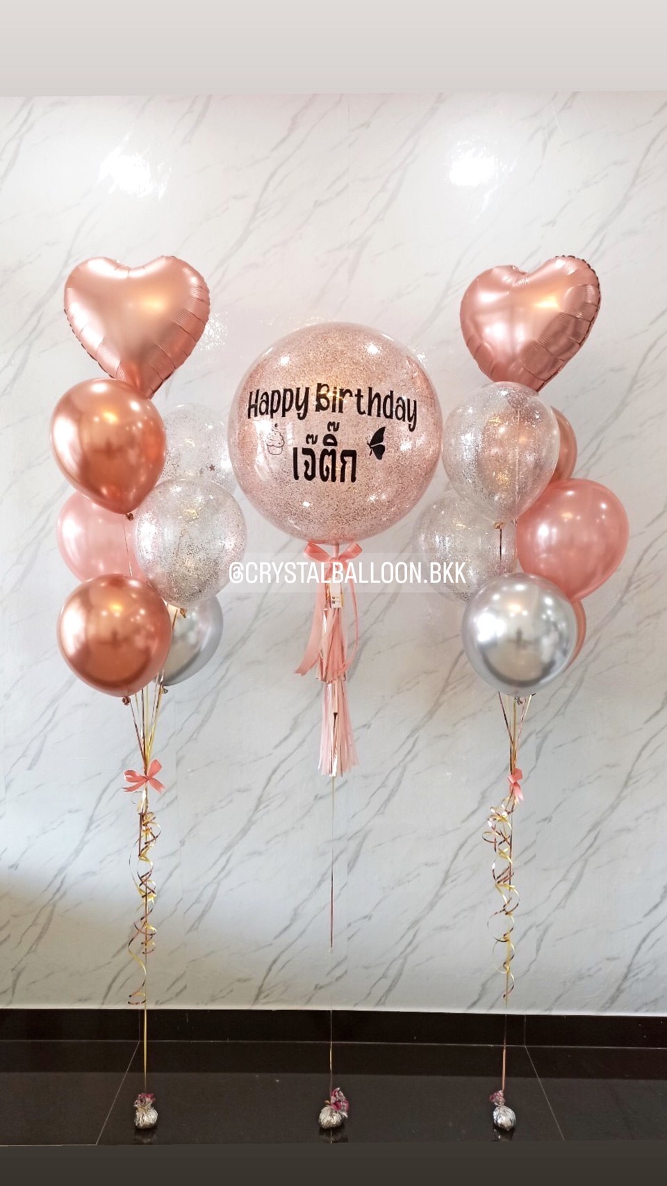 ลูกโป่ง วันเกิด Bubble ขนาด 24" พร้อมตกแต่ง ช่อลูกโป่งฟอยล์หัวใจ ขนาด 18" 2 ช่อ,ลูกโป่งใส ใส่กลิตเตอร์ สามารถเปลี่ยนสีลูกโป่ง/เปลี่ยนข้อความ/เปลี่ยนขนาดได้