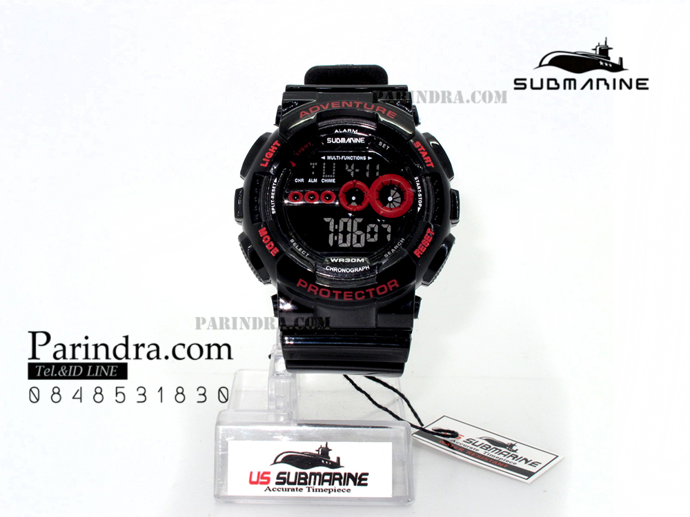 นาฬิกา US submarine รุ่น TP1282M สีดำ-หน้าปัดคาดแดง พื้นหลังดำ