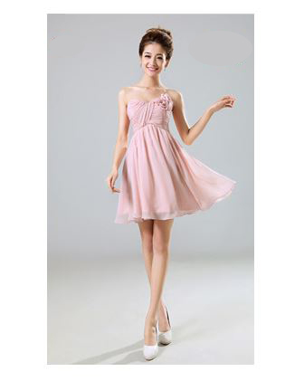 พร้อมส่ง ชุดราตรีสั้น สีชมพูอ่อน ชุดเพื่อนเจ้าสาว Pink-001C
