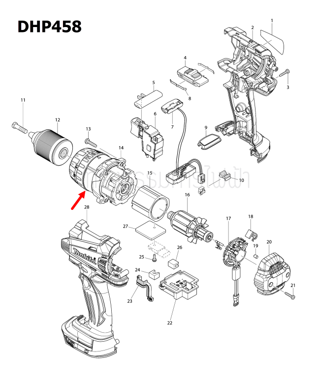 GEAR ASSEMBLY สว่านเจาะกระแทกไร้สาย Makita มากีต้า BHP448, DHP458 [#14] Pn.126448-9 (แท้) ##