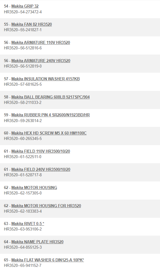 HR3520 สว่านโรตารี่ Makita Spare Parts