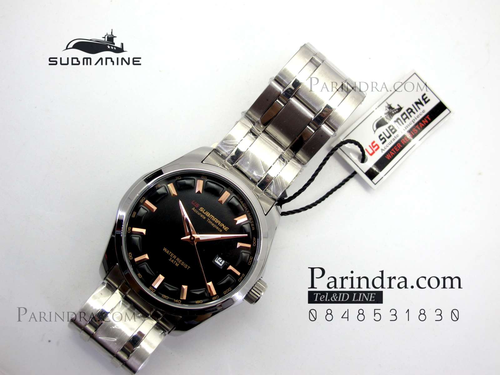 นาฬิกาคู่ US submarine รุ่น J109MD สายแสตนเลสเงินหน้าปัดดำ