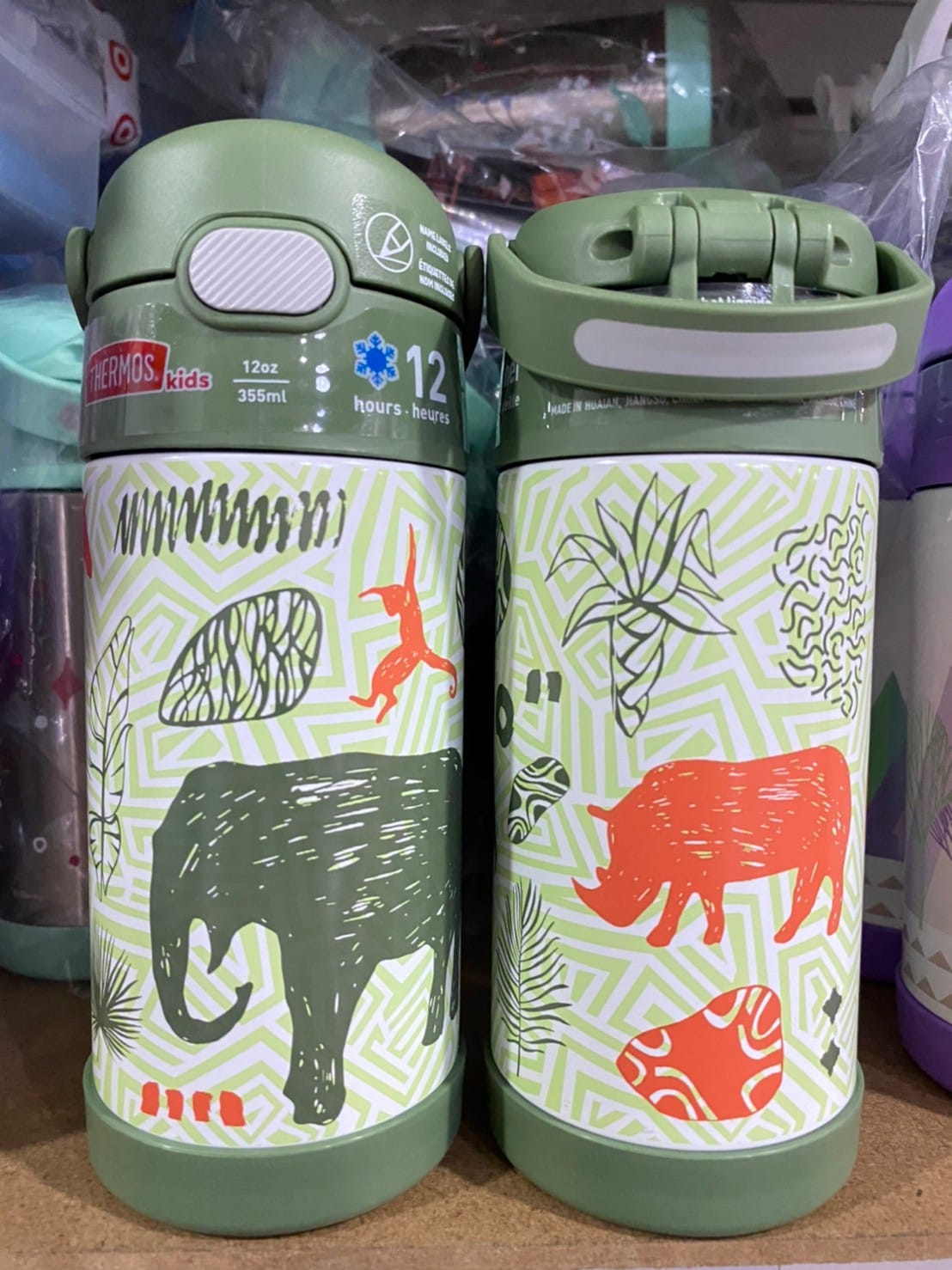 กระติกดูดน้ำแตนเลสหุ้มฉนวนสุญญากาศยี่ห้อ Thermos ของแท้ขนาด 12 ออนซ์ ลาย Jungle Kingdom