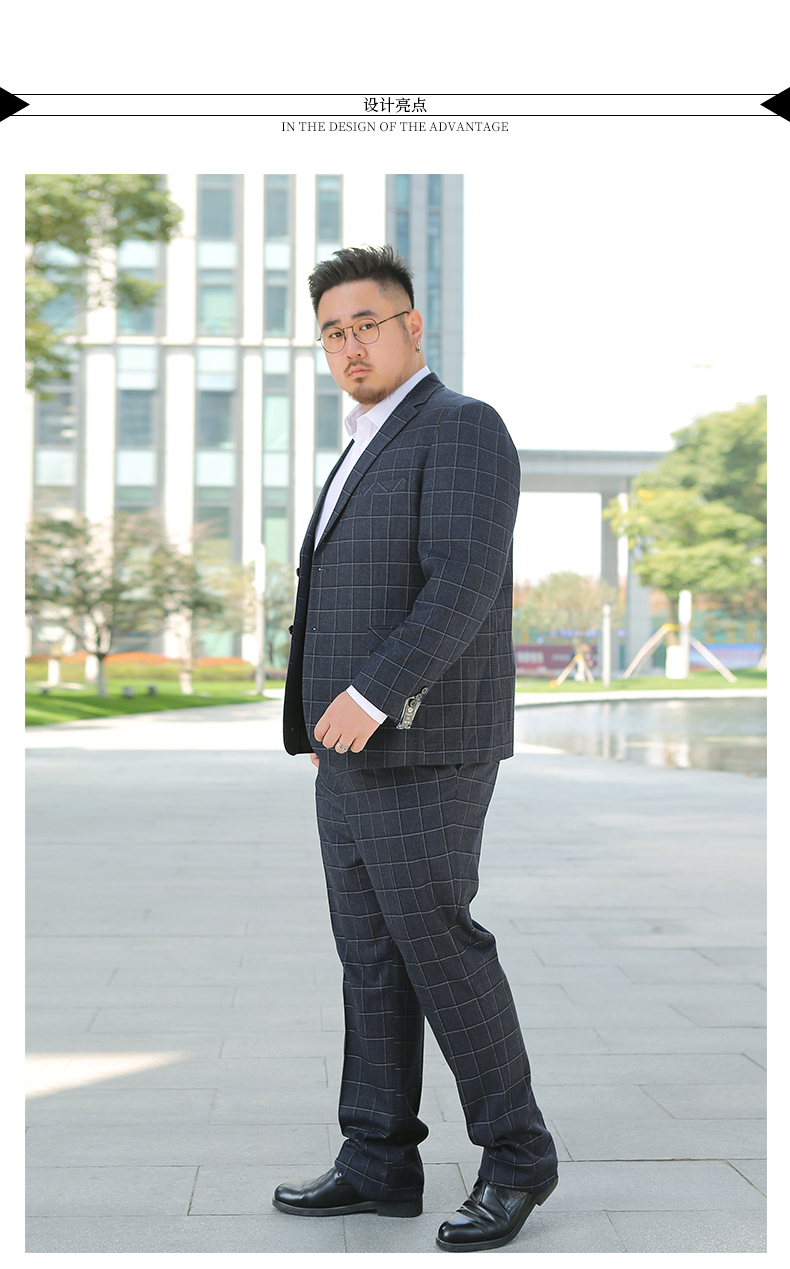 Pre-order ชุดสูทชาย พลัสไซส์ ลายตารางสีกรมท่า