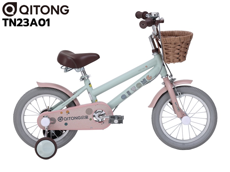 QITONG children's bicycle, model TN23A01, 14-inch wheels, no gears, steel frame, with vintage basket.