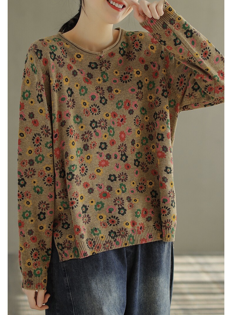 เสื้อยืดไหมพรมลายดอกไม้