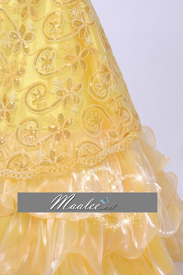 พร้อมเช่า ชุดแฟนซี ชุดราตรียาว สีฟ้า ผ้าแก้วพิมพ์ลายสวย กระโปรงแต่งระบาย