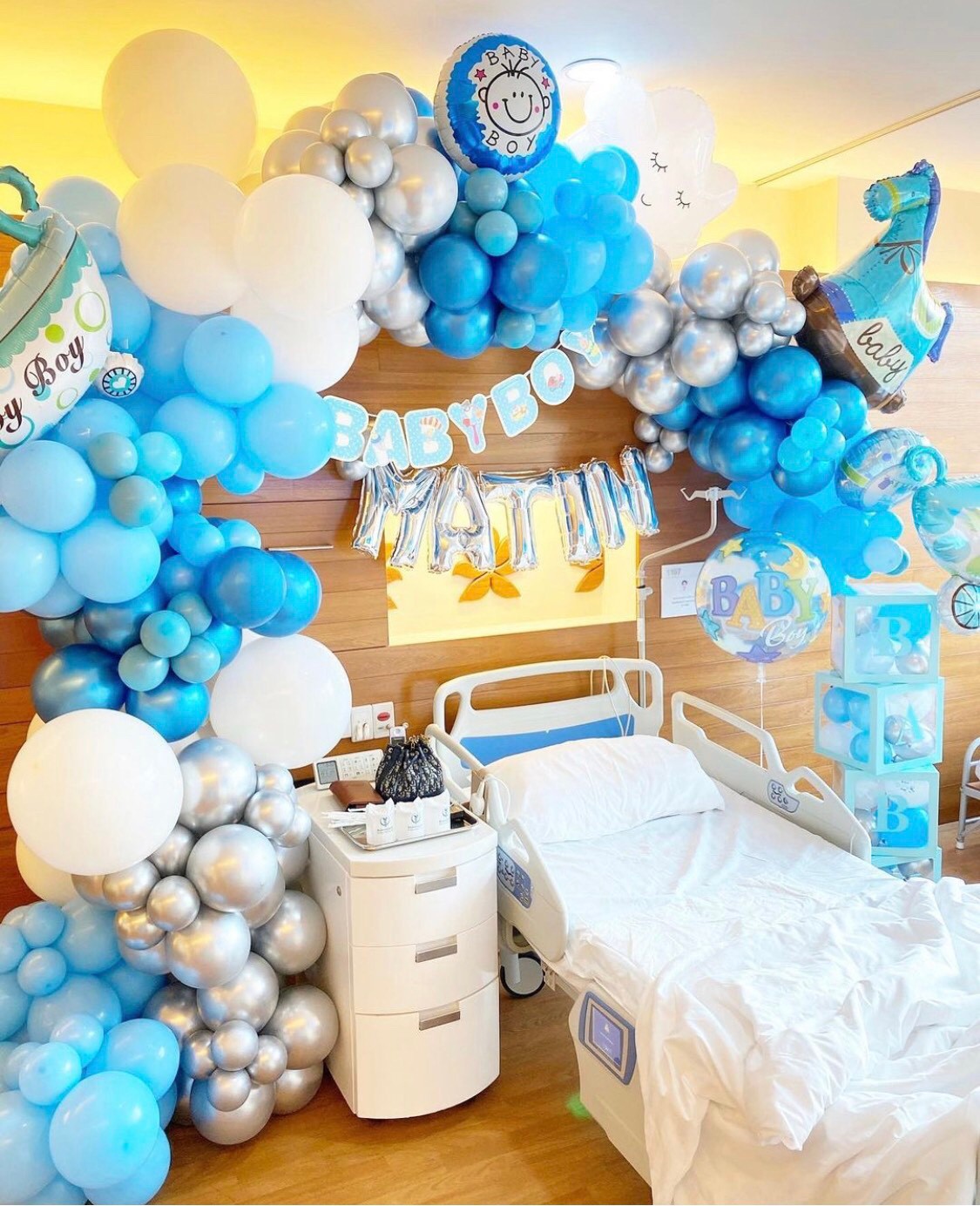 Backdrop ลูกโป่งเยี่ยมคลอด Welcome Baby Boy ขนาด 3x2 พร้อมตกแต่ง ราคาโทรสอบถาม
