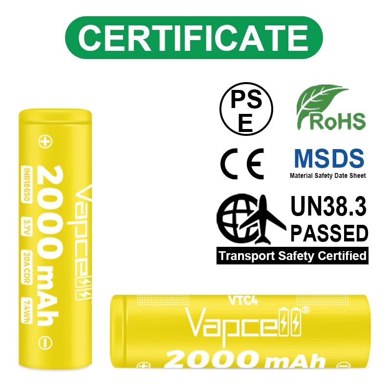 Vapcell 18650 2000mAh 3.7V แบตเตอรี่ 18650 2000mAh มี มอก.